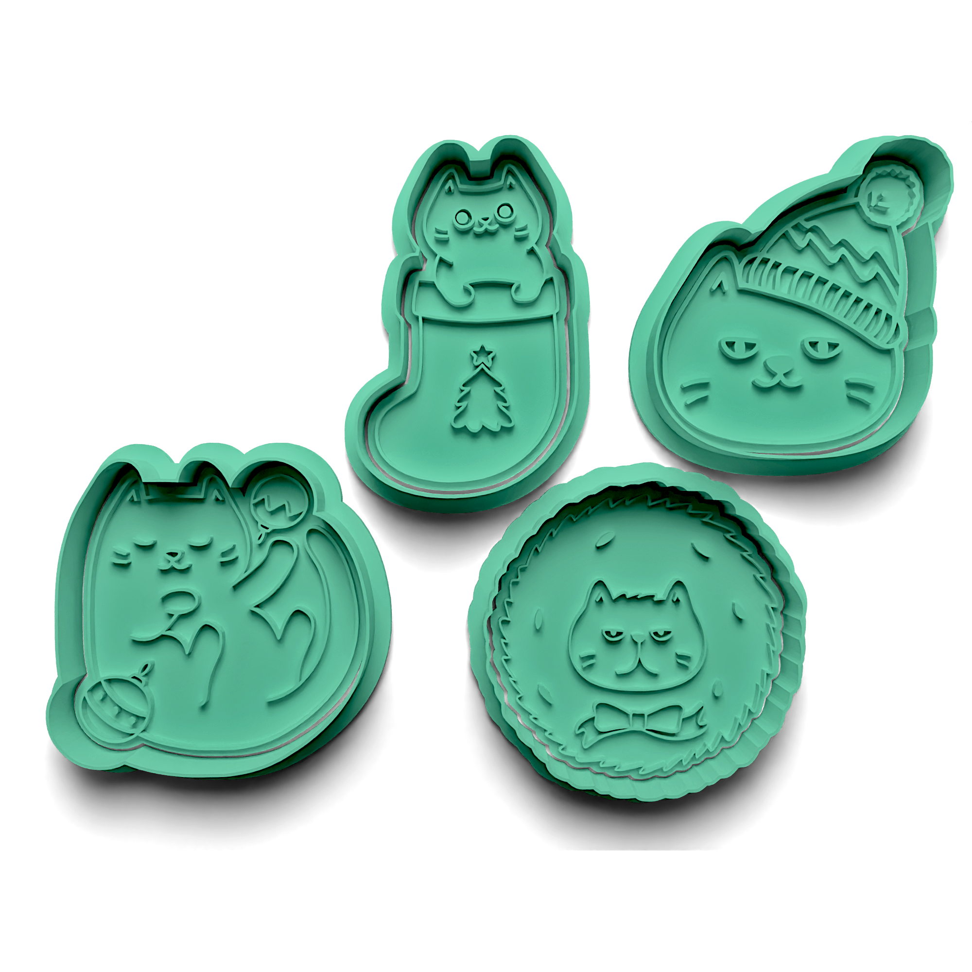 Christmas Cats Cookie Cutter Stamp and Cutter Set (0200)