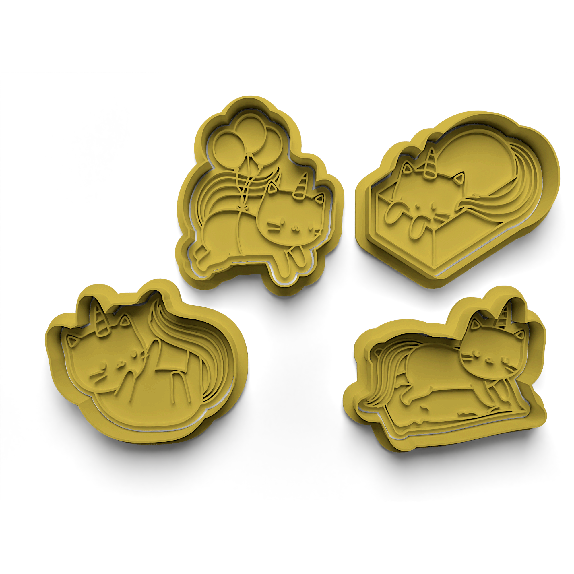 Unicorn Cat Cookie Cutter Stamp and Cutter Set (0249)