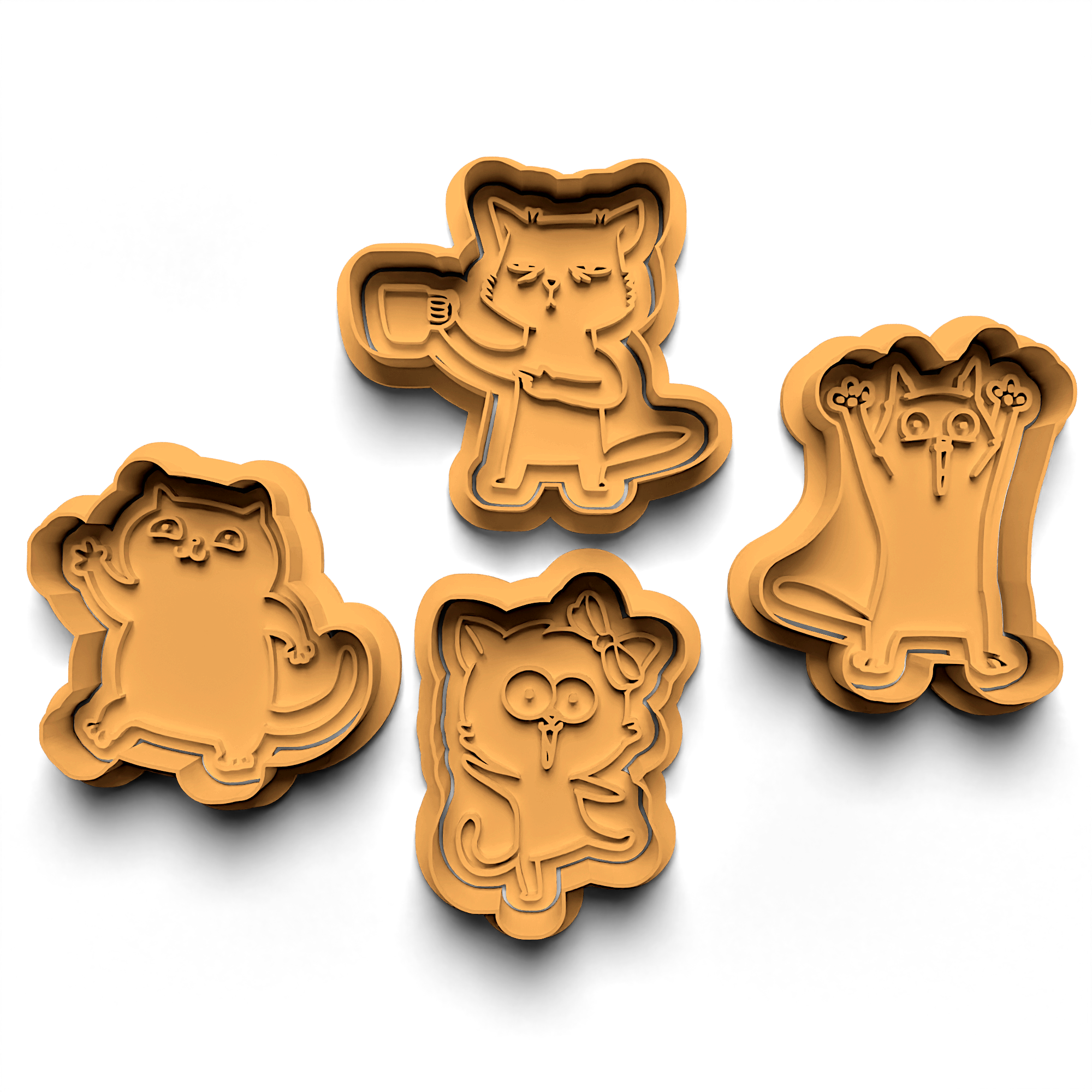 Cats Cookie Cutter Stamp and Cutter Set (0429)