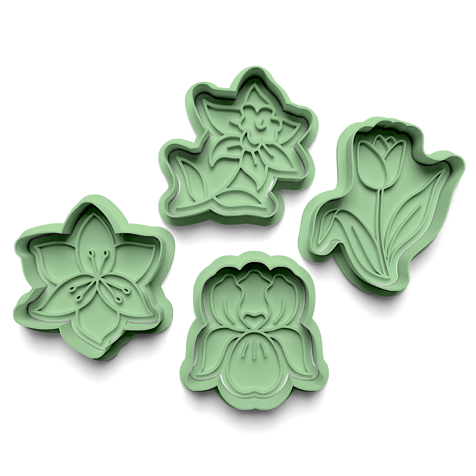 Flowers Cookie Cutters Stamp and Cutter Set (0802)