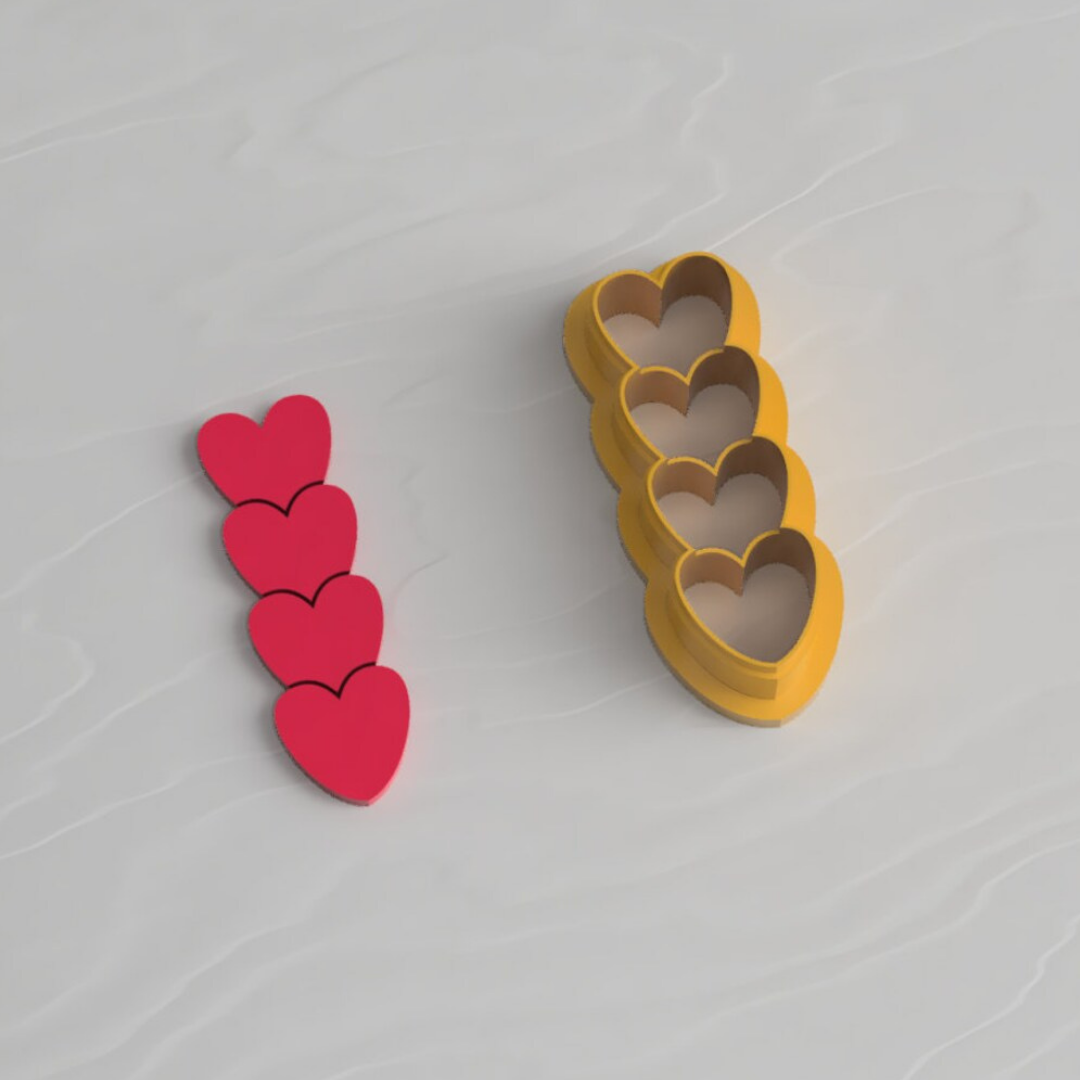 Row of 4 Heart Earring Clay Cutter