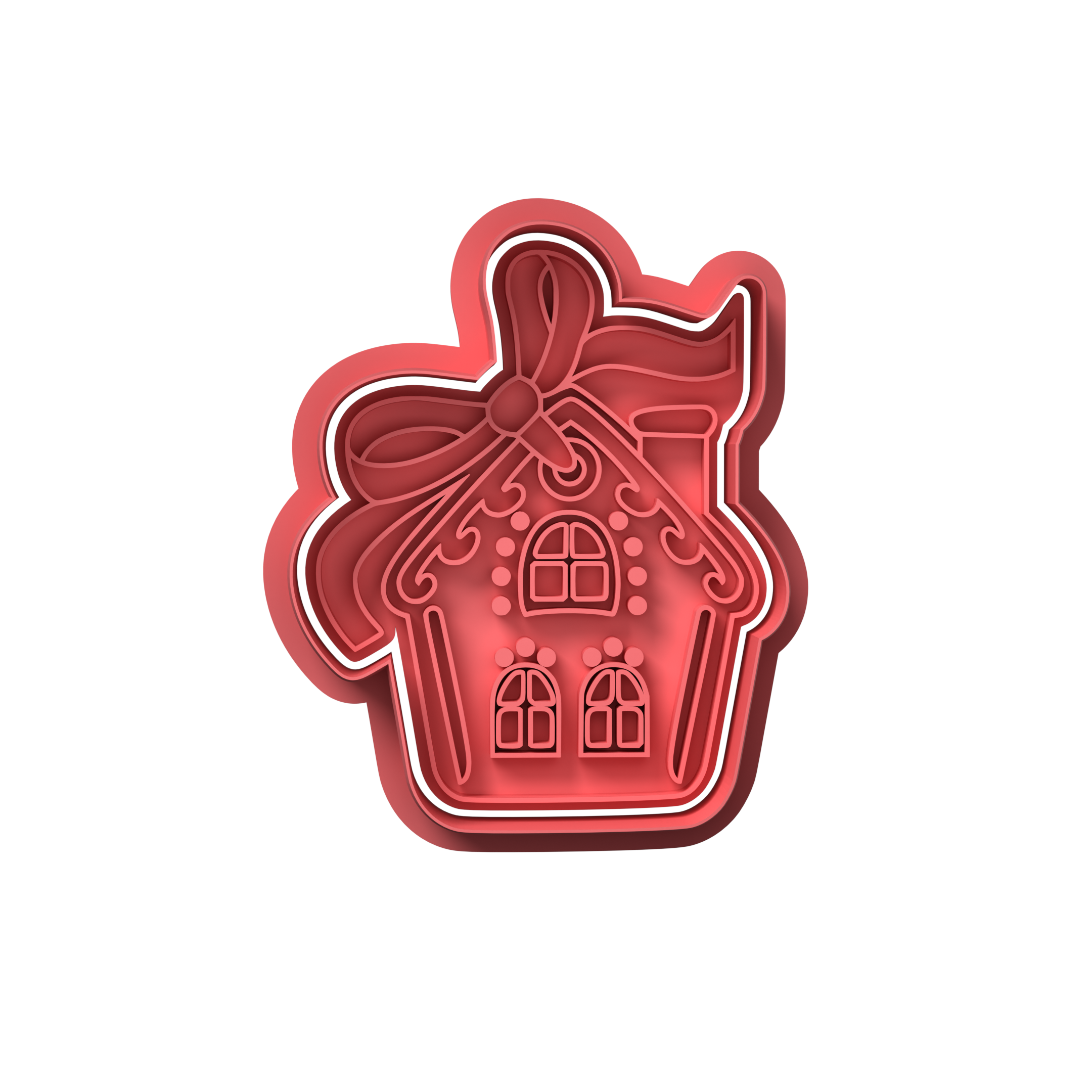 Ribboned Christmas House Cookie Cutter Stamp and Cutter Set