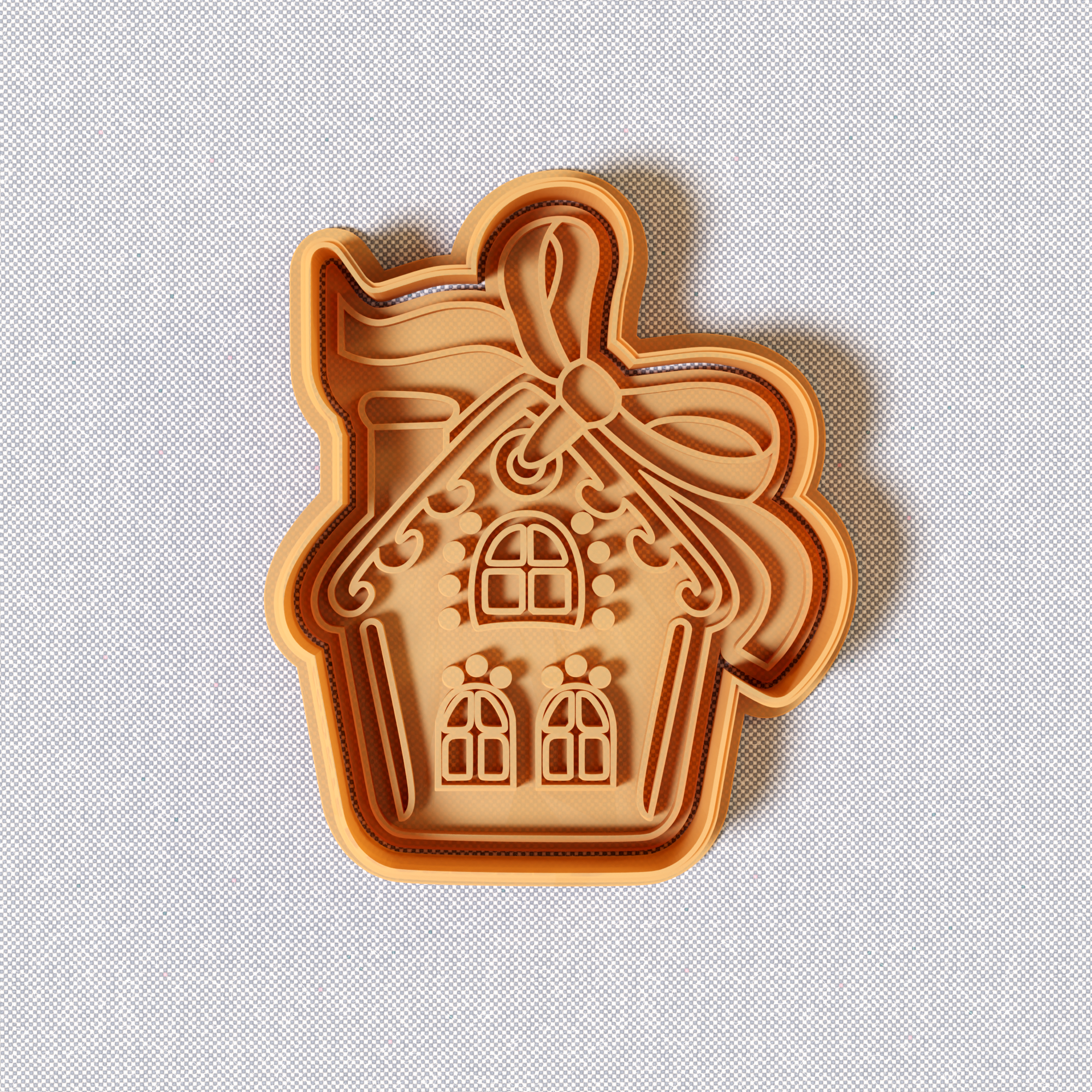 Ribboned Christmas House Cookie Cutter Stamp and Cutter Set